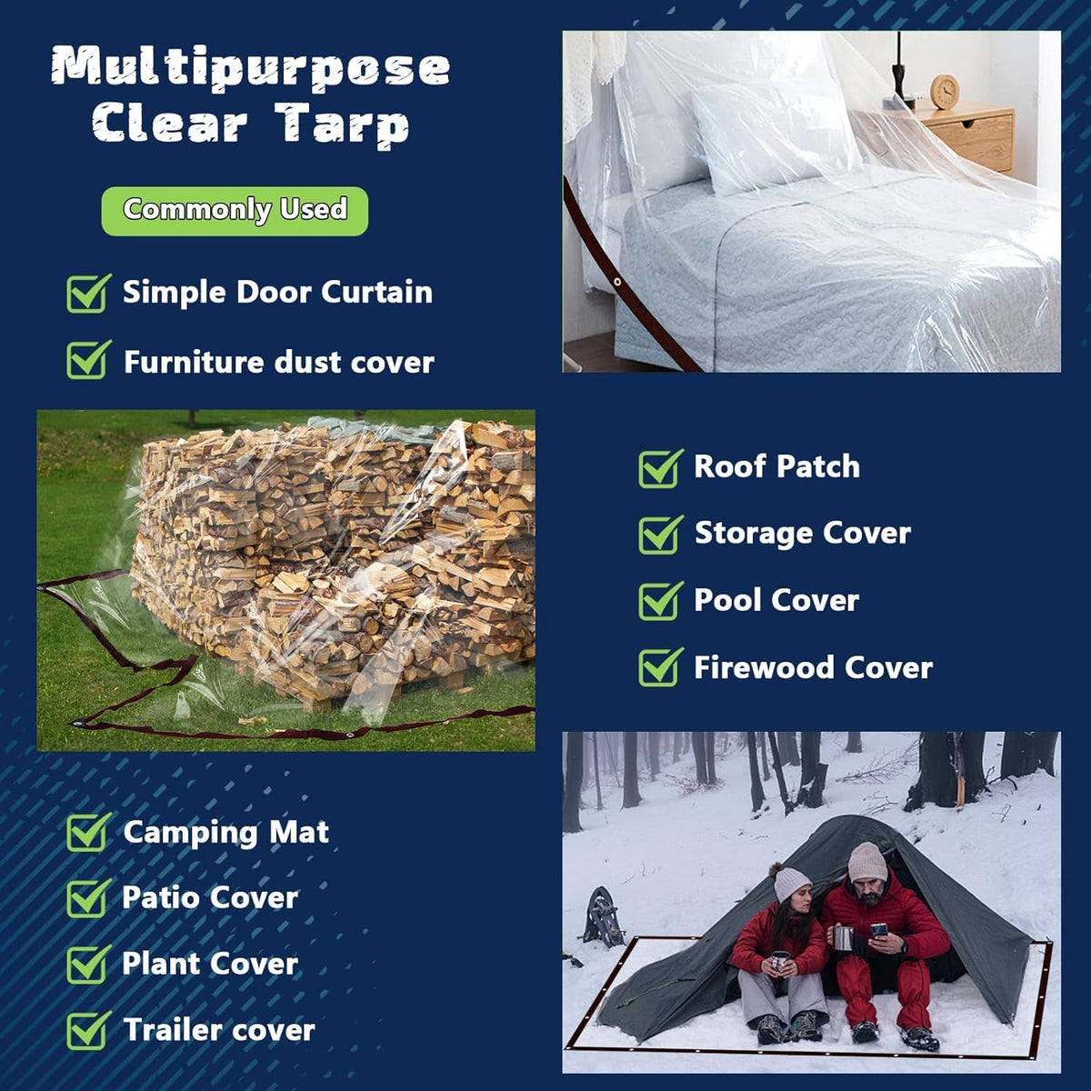 clear waterproof tarp heavy duty 7x12ft-2p,90% transparent vinyl, close-up detail