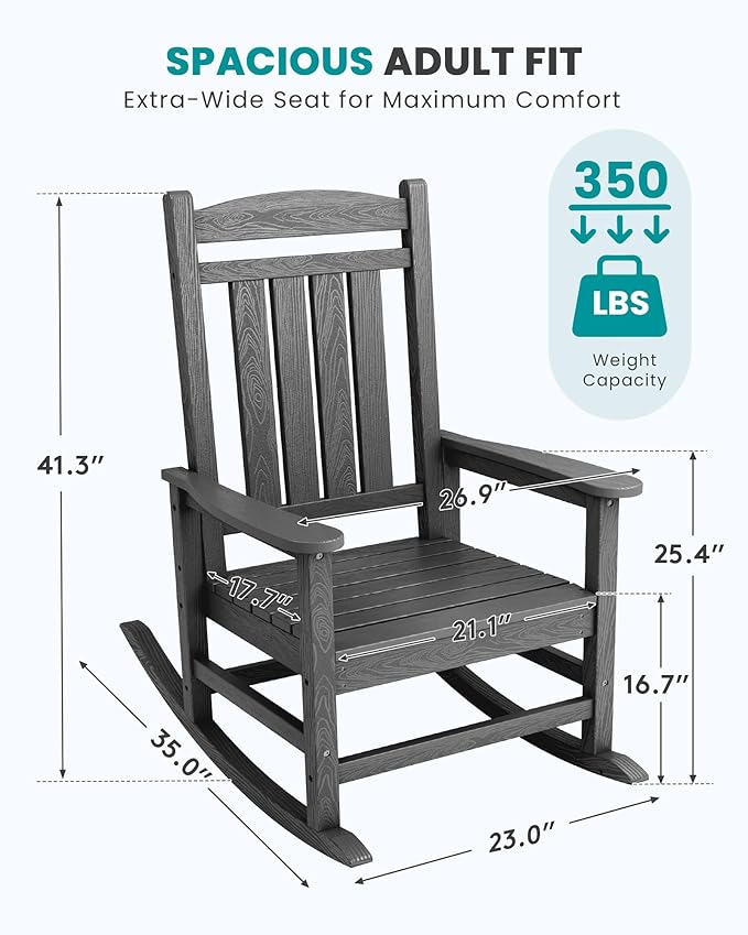 SERWALL Outdoor Rocking Chair Set of 4, HDPE Patio Rocking Chair, All-Weather Porch Rocker for Balcony, Yard, Dark Gray