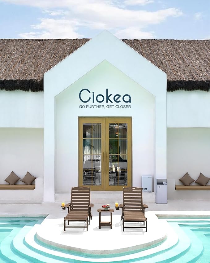 Ciokea Outdoor Lounge Chair Set of 4, All Weather Patio Chaise Lounge Chair for Outside, HDPE Chair with Rolling Wheels & Cup Holder, 5 Position, Deck, Pool, Dark Brown