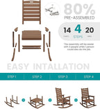 SERWALL Outdoor Rocking Chair Set of 2, Oversized Rocking Chair with Footboard for Adults, HDPE All Weather Resistant Rocking Chairs for Patio, 350lbs Weight Capacity, Brown