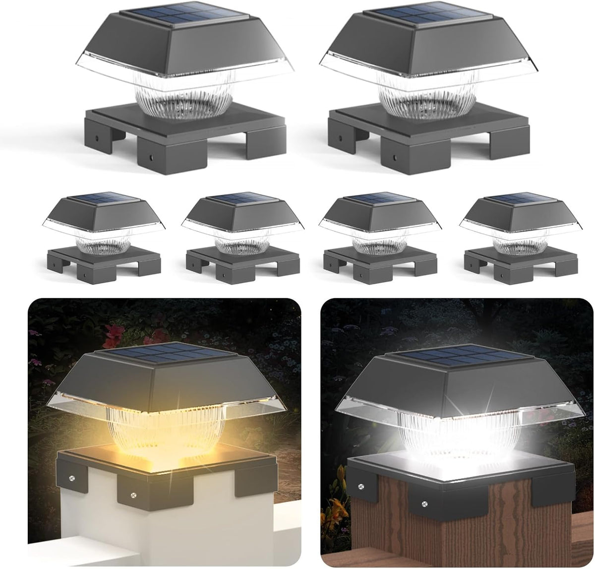 solar post cap lights outdoor, adjustable base fits, main product view