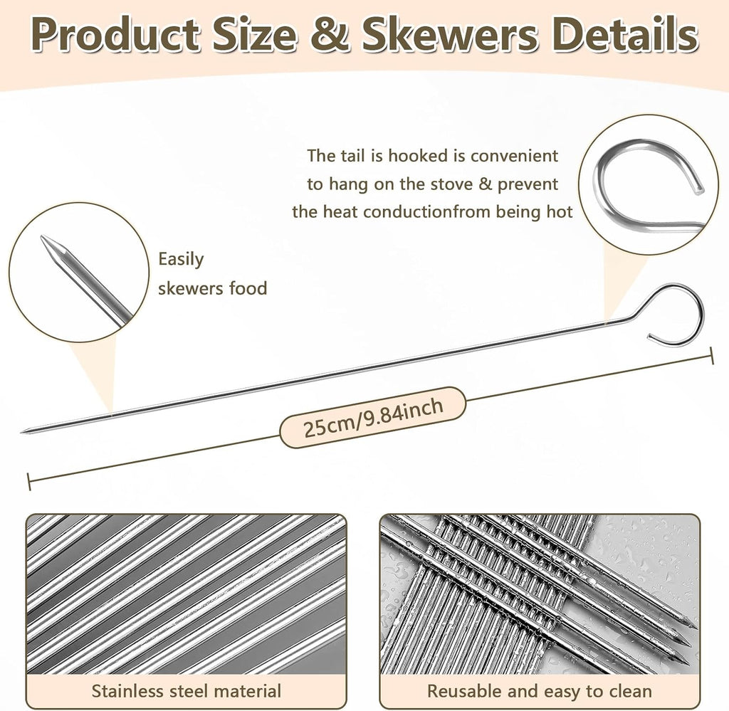 20 x Stainless Steel BBQ Skewers, Stainless Steel Skewers 25 cm, Perfect for Panettone, Bonfire, Marshmallow Grill, Chocolate, Snacks and Vegetables