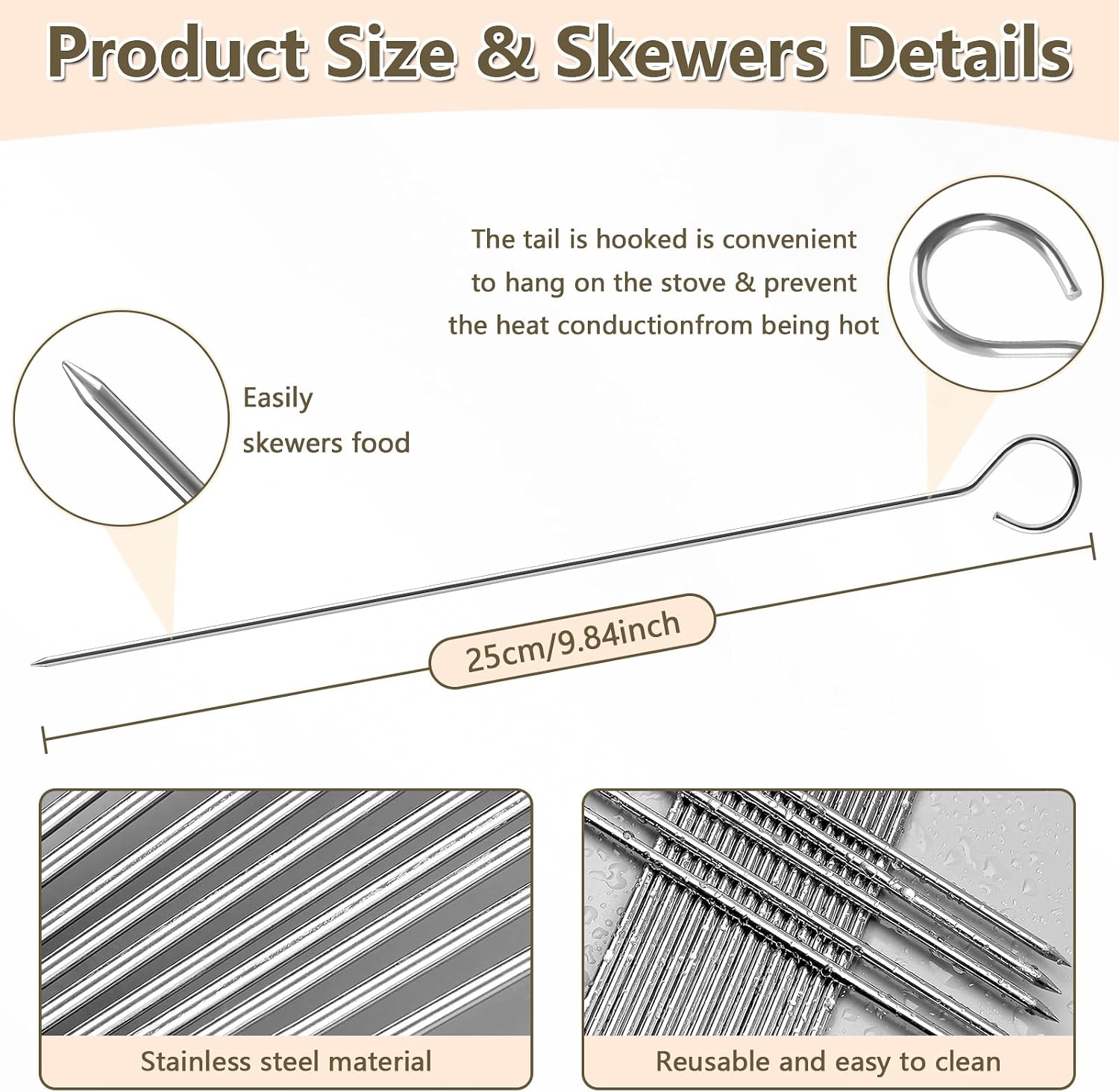 20 x Stainless Steel BBQ Skewers, Stainless Steel Skewers 25 cm, Perfect for Panettone, Bonfire, Marshmallow Grill, Chocolate, Snacks and Vegetables