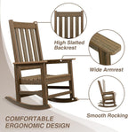 Oversized Outdoor Rocking Chair, Porch Rocker with High Back, Brown | HDPE Patio Rocking Chairs, Weather Resistant & 350lbs Heavy Duty Porch Rocker with High Back for Backyard,Garden and Balcony
