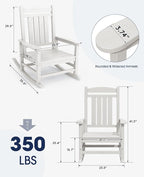 KINGYES Oversized Outdoor Rocking Chair Set of 4, High Density Polyethylene Patio Rocking Chairs with 330lbs Support for Adults, White