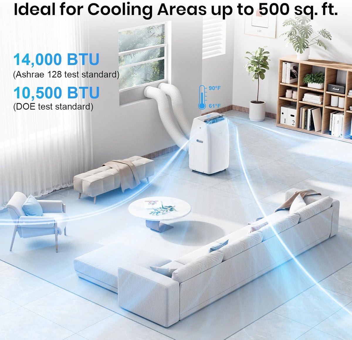 gasbye dual hose portable air conditioner, [2026 upgraded] showing dimensions