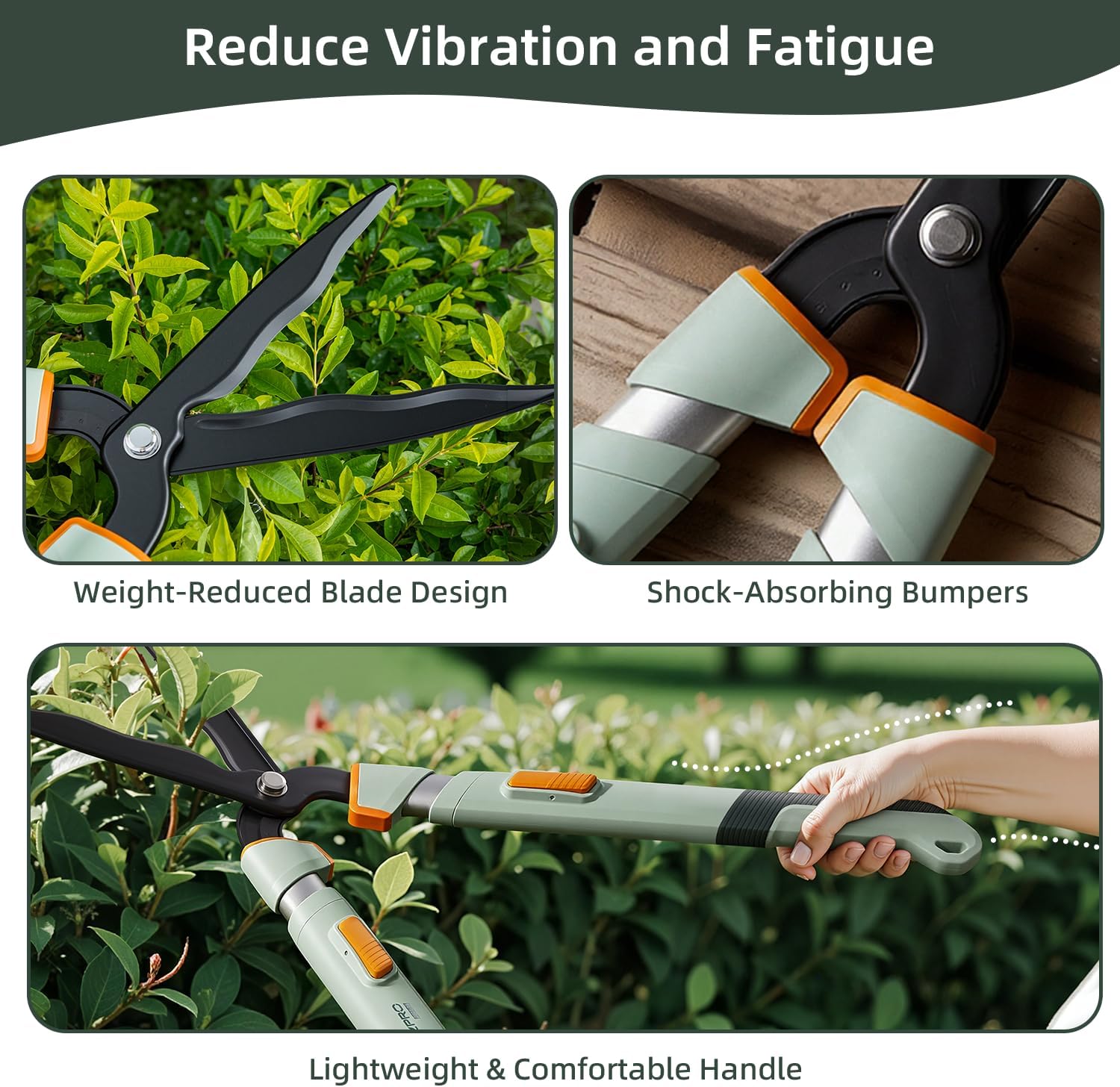 PrunePro® Extendable Hedge Shears Lightweight Ultra Sharp Blade for Bushes | Not Top-Heavy Arthritis Friendly 27"-35" Adjustable Reach for Tall Hedges 10" Stainless Steel Teflon Blades for Clean Cuts