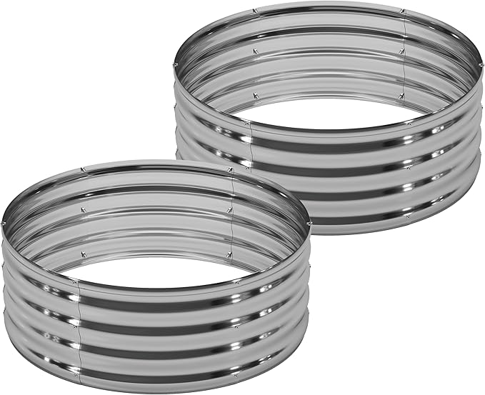 2PCS 2x2x1FT Galvanized Raised Garden Bed Kit,Vegetable Boxes-Round Metal Flower Box,Large Planter Raised Beds Outdoor Garden for Planting,Fruit,Herb-Silver