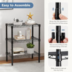 DUMOS 3-Tier Metal Wire Storage Shelves, Adjustable Standing Storage Rack Shelf, Heavy Duty Steel Shelving Unit Organizers for Kitchen Bathroom Pantry Garage, 23.2" W×13.4" D×30.3" H, Black