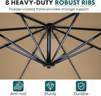 OLIXIS Offset Patio Umbrella, 9.7FT Cantilever Table Umbrellas for Outdoor Sun Shade UV Protection with Easy Tilt Adjustment, 8 Ribs for Backyard, Lawn, Garden, Pool - Khaki
