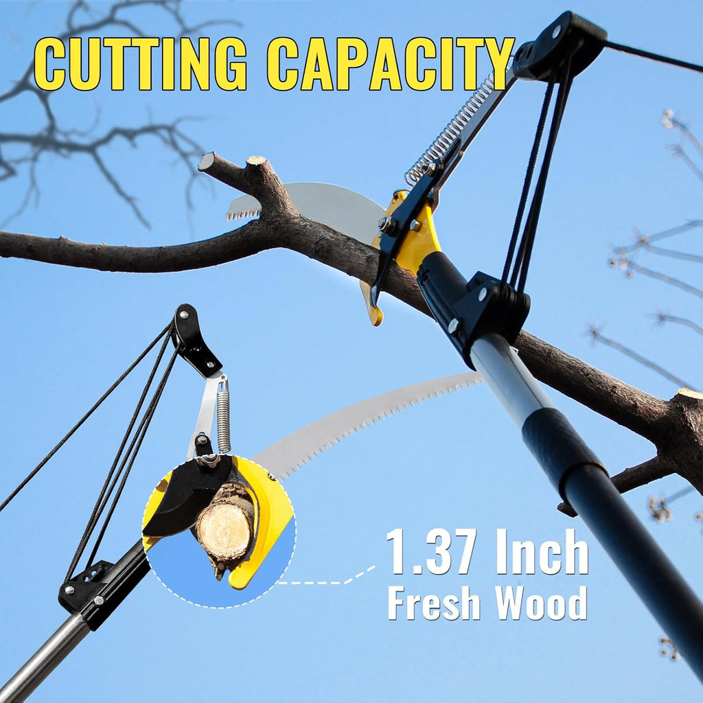 14.5FT Pole Saw for Tree Trimming, 2-In-1 Manual Tree Pruner with Saw, Extendable Long Handle Pole Tree Trimmer, High Reach Limbs Branch Cutter and Pruning Shears for Yard Garden Palm Shrubs