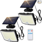 Adiding Solar Outdoor Lights, 202 LEDs Flood Lights with 16.4 ft Cable, Remote Control Solar Motion Sensor Outdoor Lights, 3 Modes Solar Powered Security Lights for Outside Patio, Yard, Garage, 2 Pack