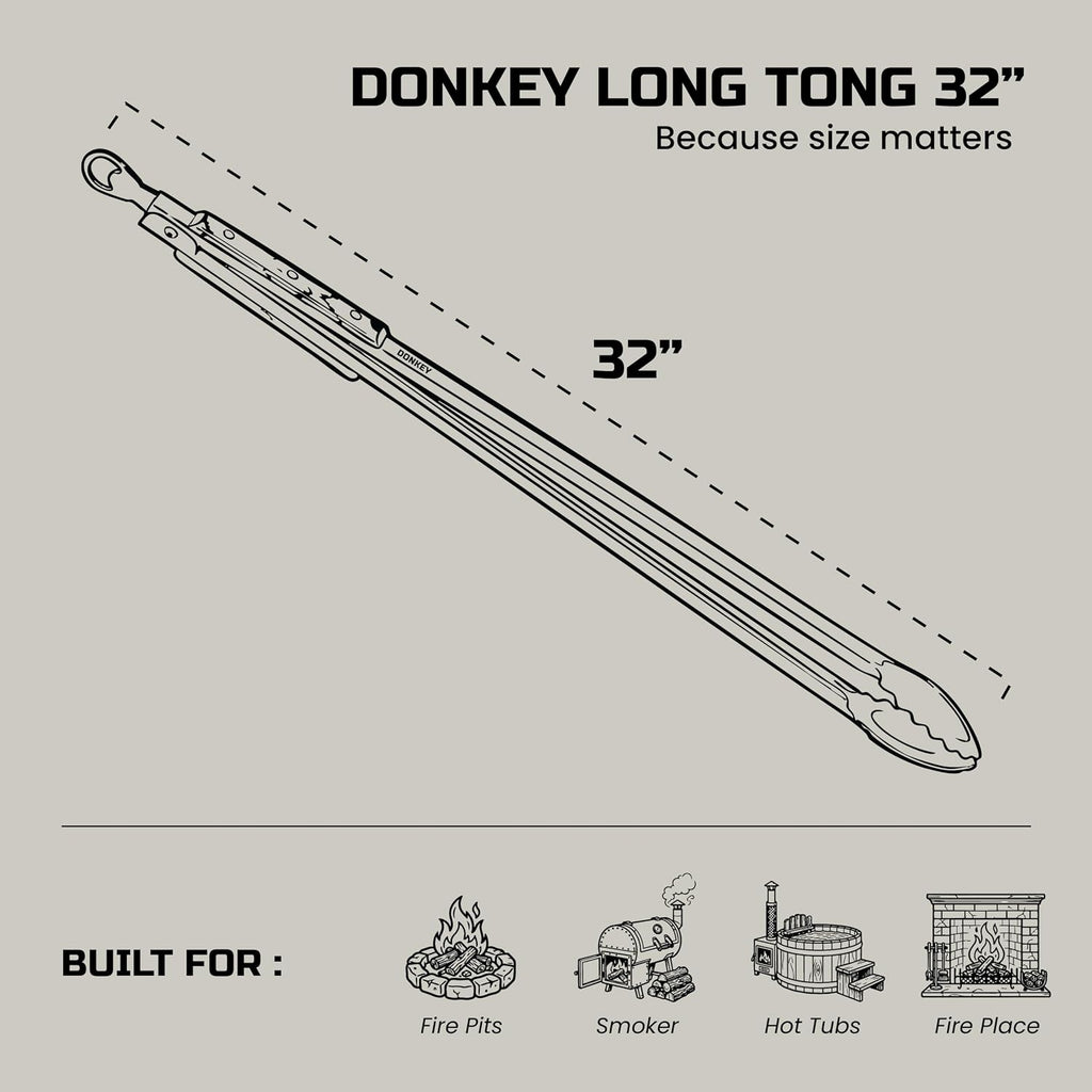 32" Extra Long Fireplace Tongs & Firewood Tongs | Log Grabber for Fire Pit, Campfire, Bonfire, Pizza Oven & BBQ | Handmade Stainless Steel with Oak Wood Handle | Grilling Gift