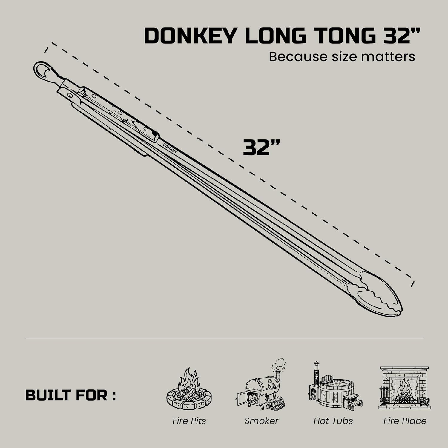 32" Extra Long Fireplace Tongs & Firewood Tongs | Log Grabber for Fire Pit, Campfire, Bonfire, Pizza Oven & BBQ | Handmade Stainless Steel with Oak Wood Handle | Grilling Gift