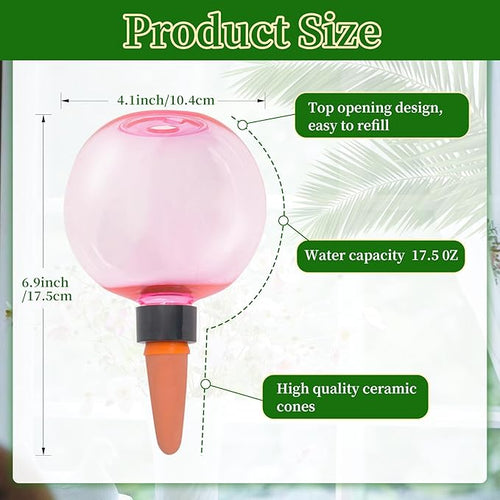 3pcs Large Plant Self Watering Globes, 17.5 oz Plastic Water Bulbs Top Fill, Plant Watering Devices System Slow Release Terracotta, Water Spikes Stakes for Indoor(3pack)