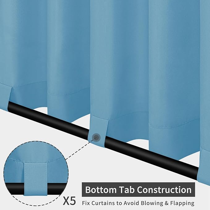 Easy-Going Outdoor Patio Curtains Detachable Tab Top Windproof Weatherproof Curtain for Cabana, Porch, Pergola and Gazebo, Tab Bottom Drape, 2 Panels, 110W x 108L inch, Sky Blue