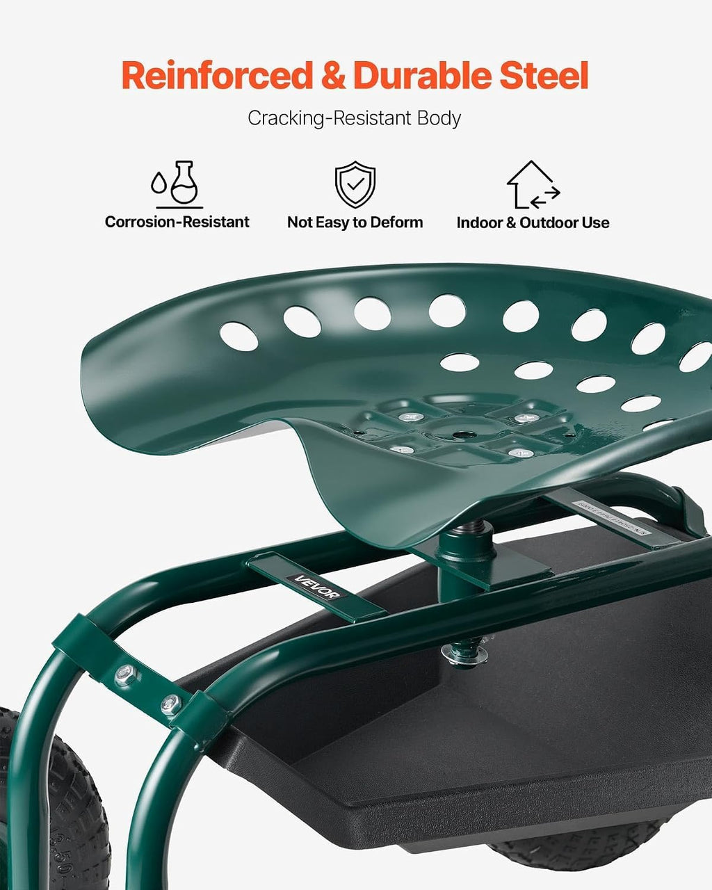 vevor rolling garden cart with swivel seat, heavy shown in use