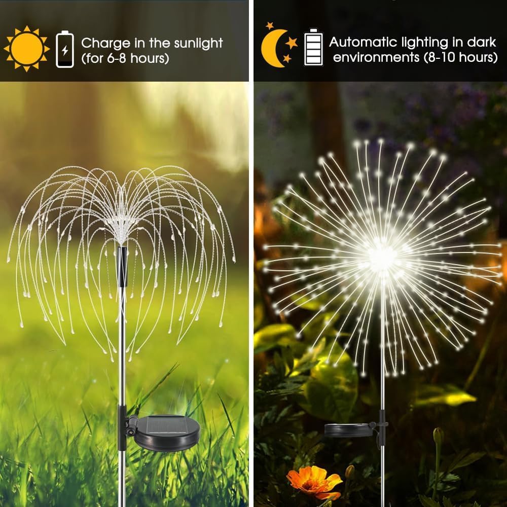 hpufkot solar garden lights outdoor,waterproof garden, 2pc 200 showing dimensions