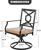 NUU GARDEN Outdoor Patio Swivel Chair Set of 2, Iron Swivel Rocker Dining Chairs with Padded Cushions, Comfortable Outdoor Chairs for Patio, Garden, Backyard & Balcony, Black and Beige