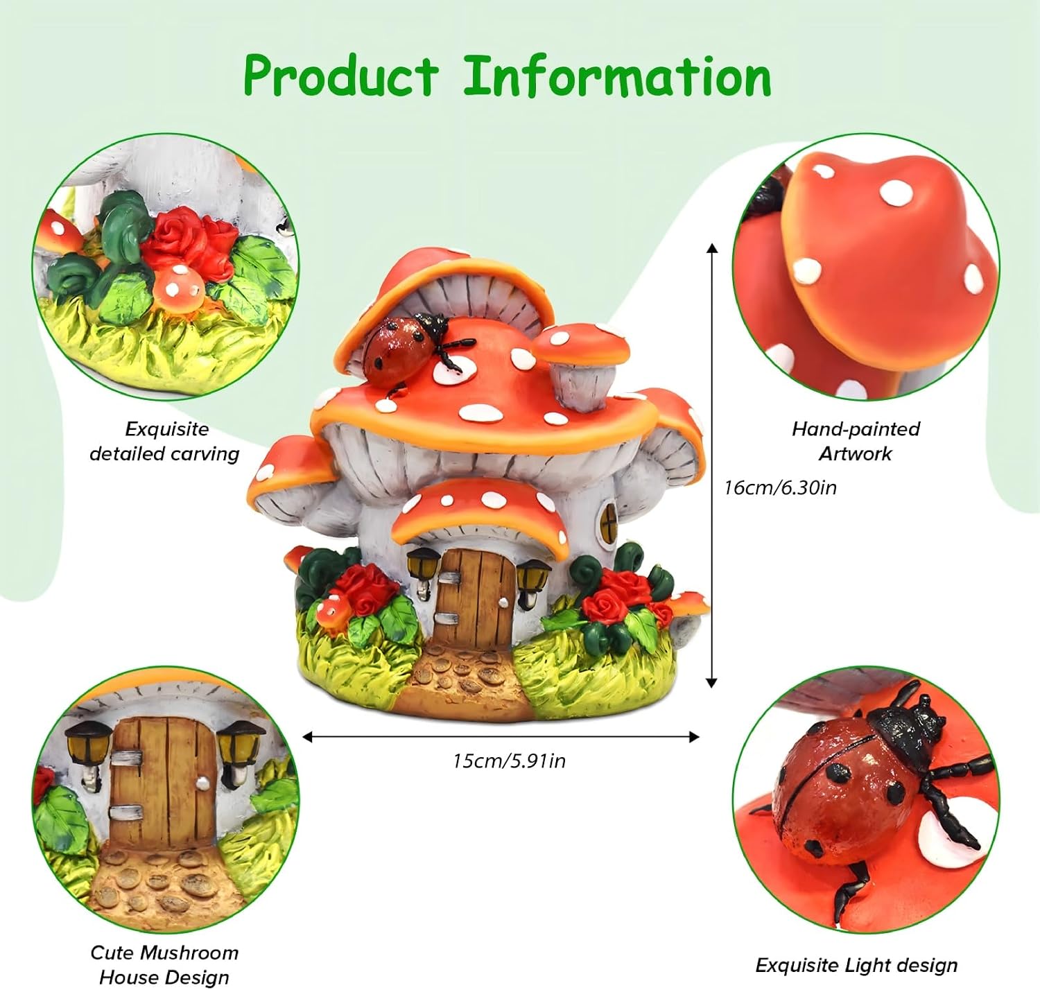 WINTS Solar Mushroom House Statue,Fairy Garden Houses with Solar Lights, Outdoor Mushroom Garden Statue Decoration for Fairy House, Outside Lawn Yard Patio, Gifts for Mom