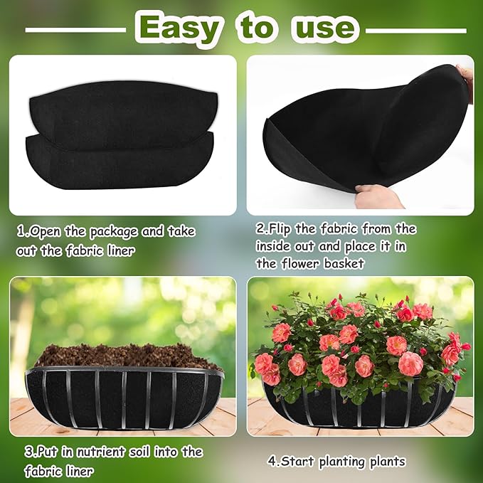 2PCS 36Inch Upgraded Planter Basket Liners Fabric Window Box Liners Felt Trough Planter Liner Black Flower Basket Liner Non-Woven Hanging Plant Liner for Planters Garden Fence - Avoid Bird Nesting