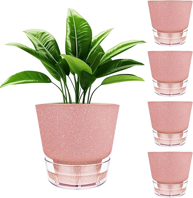 Self Watering Pots for Indoor Plants, with Visible Reservoir, 6 inch Plant Pot with Wick Rope Planter Pot for Indoor Outdoor Plants (Frosted Brick Red)