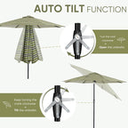 Tempera Patio Market Outdoor Table Umbrella with Auto Tilt and Crank, Large Sun Umbrella with Sturdy Pole & Fade Resistant Canopy, Easy to Set