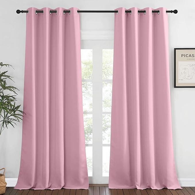 NICETOWN Blackout 108 inch Curtains for Sliding Glass Door, Grommet Thermal Insulated Room Darkening Window Treatment Sound Reducing Drapes for Room Divider, 1 Panel, W52 x L108, Rouge Pink