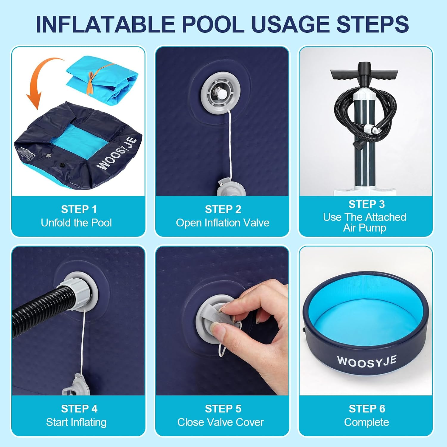 Inflatable Dog Pool, Foldable Pet Swimming Pool - 47.5" Pet Bath Pool & Kiddie Pool, PVC, Quick Drain, Non-Slip, Collapsible Swimming Pool for Large Medium Small Dogs, Cats, Kids, Backyard, Beach