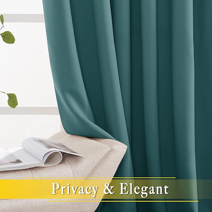 NICETOWN Blackout Room Darkening Window Curtain - Thermal Insulated Solid Grommet Blackout Curtain/Drape for Living Room (Sea Teal, Single Panel, 80 by 84-inch)