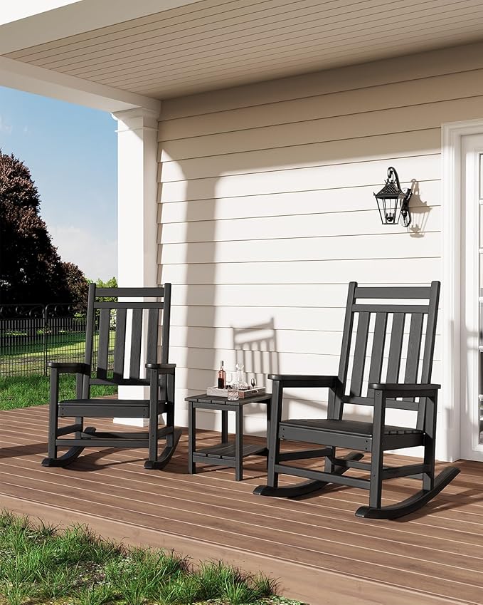 GarveeLife Adirondack Outdoor Side Table 18 x 15 in, HDPE 2-Tier Patio Side Tables for Outside, All-Weather End Table for Patio Pool Deck Indoor Backyard, Black-2Pcs
