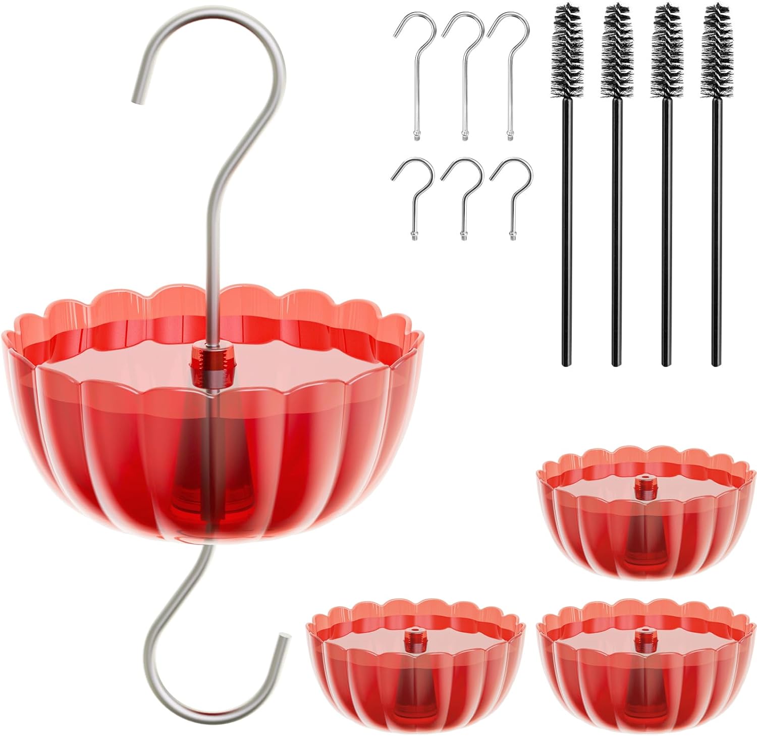 Ant Moat for Hummingbird Feeders, (4 Pack, 7 OZ) Vintage Style Humingbird Feeder Parts Ant Guard & Stopper(Red)