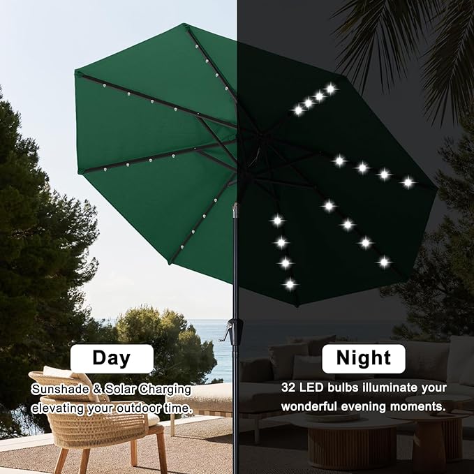 ABCCANOPY Durable Solar Led Patio Umbrellas with 32LED Lights 11FT (Deep Green)