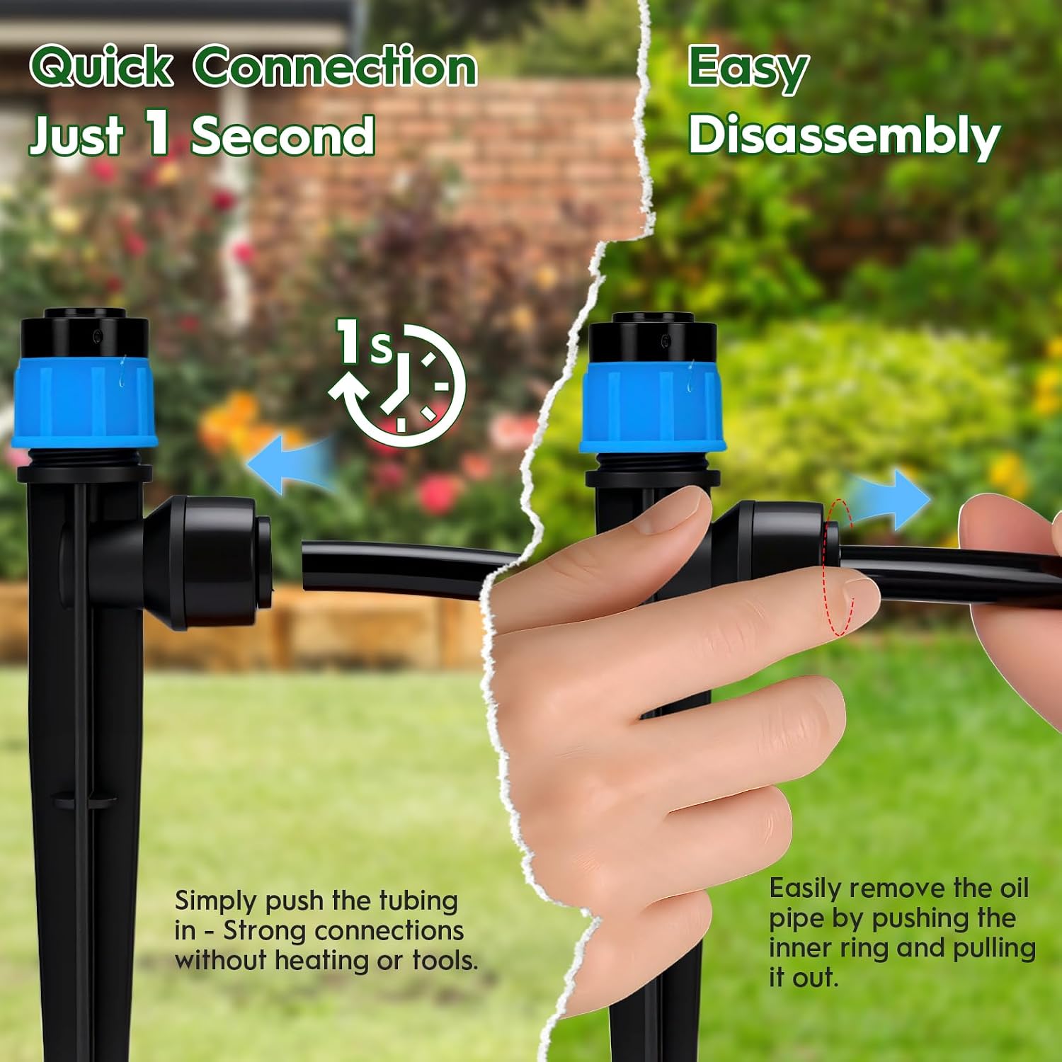 200FT Quick-Connect Drip Irrigation System | Automatic Irrigation Kit with 40FT 2/5" & 160FT 1/4" Tubing and Adjustable Drip Emitters, Garden Watering System for Lawn