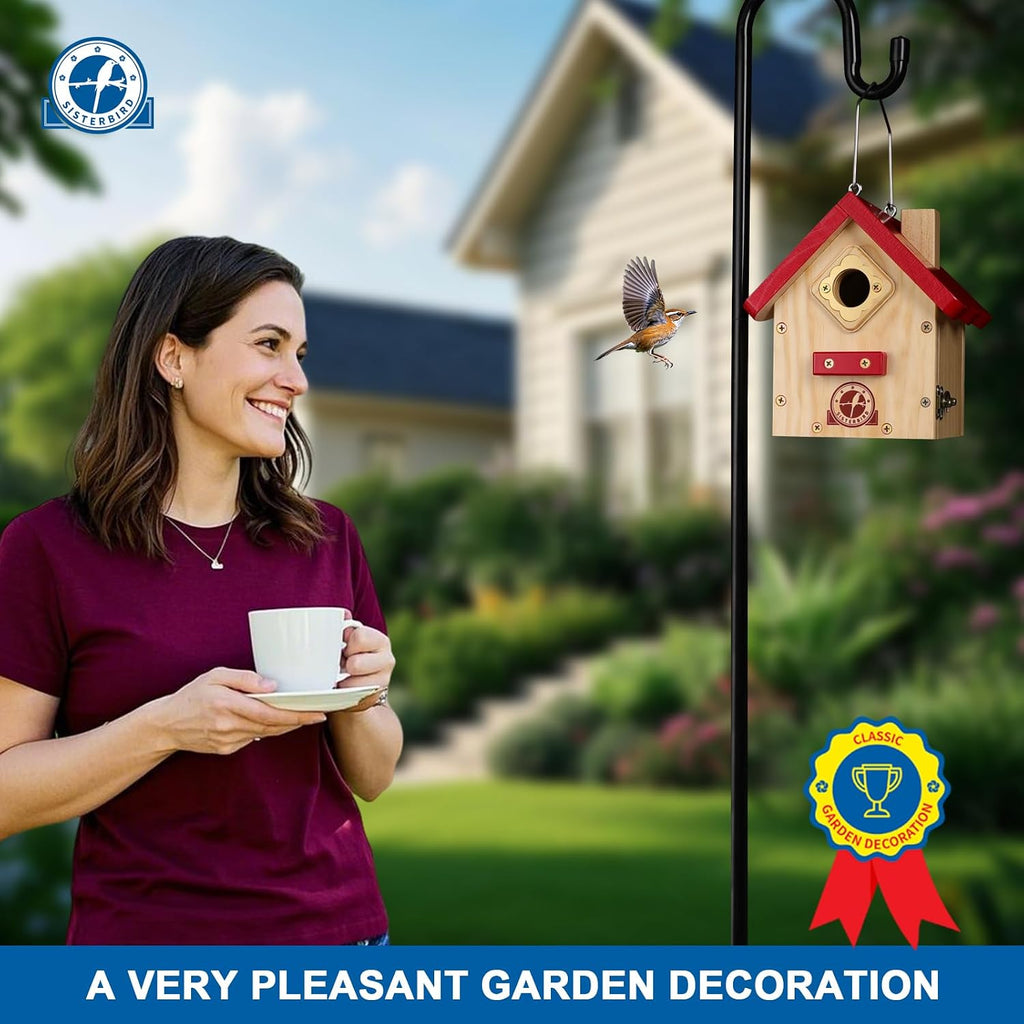 SISTERBIRD Wren Bird House, Premium Wooden Bird Houses for Outside, Classic Cabin Design Birdhouses for Outdoors, Hanging Bird House, Red-Breasted Nuthatch Wren Chickadee