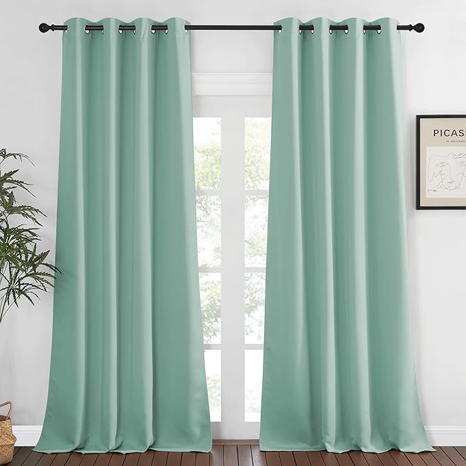 NICETOWN Blackout Window Curtain 90 inch Length - Room Darkening Thermal Insulated Grommet Large Window Treatment Light Blocking for Bedroom/Doorway (Aqua Blue, 1 Panel, W52 x L90)