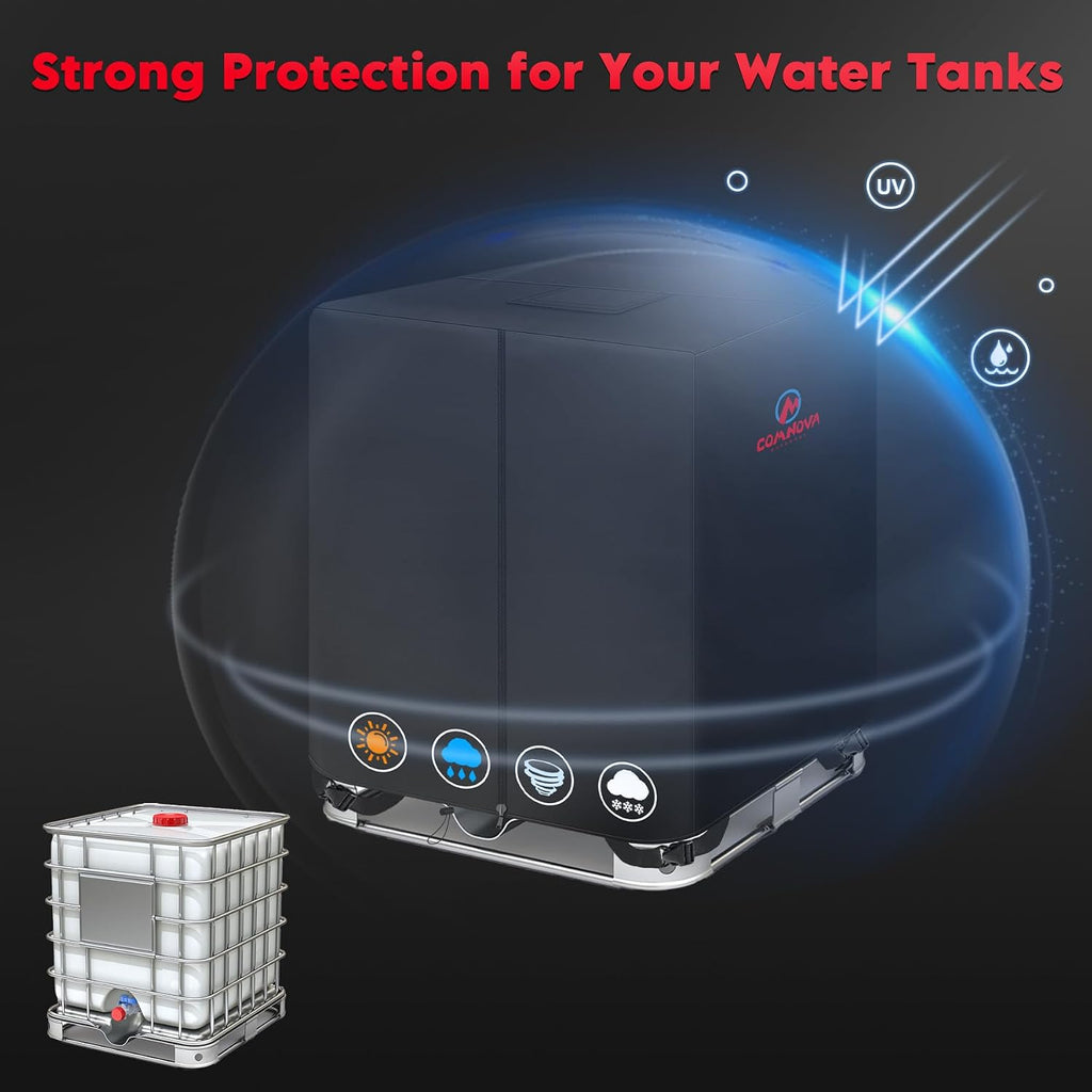 Comnova IBC Tote Cover 275 Gallon - 600D Water Tank Cover for IBC Container with Zipper, Heavy Duty & Waterproof Protective Covers Fit for Outdoor 1000L Garden Water Tank, All-Weather Protection