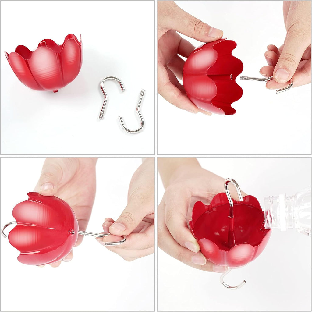 Ant Moat for Hummingbird Feeders, Metal Ant Guard for Hummingbird, Hummingbird Feeder Accessory Hooks, Insect Guard with Large Capacity, Red 4 OZ x 2 Pack | Rust-Proof Red Tulip Flower Insect Guard Accessory with Heavy-Duty Hooks