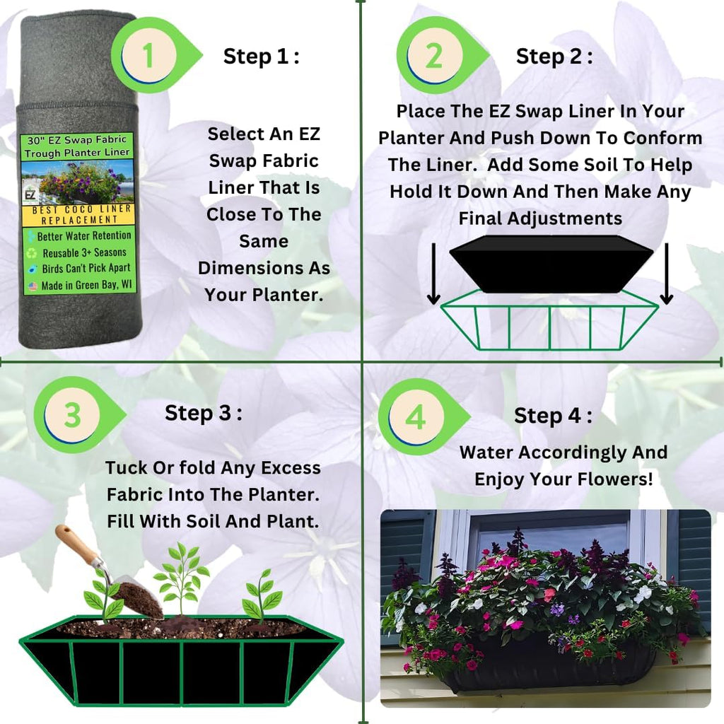 30 Inch Trough Coco Liner Replacement – Reusable Fabric Hayrack Window Box Liner, Heavy Duty 3+ Seasons, Bird Proof, Made in USA (2-Pack)