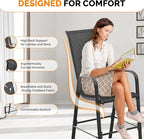 VINGLI Outdoor Bar Chairs Set of 8 – Stackable Outdoor Bar Stools with Sturdy Sling High Back and Armrests for Lawn, Courtyard, Garden, Bar, Black