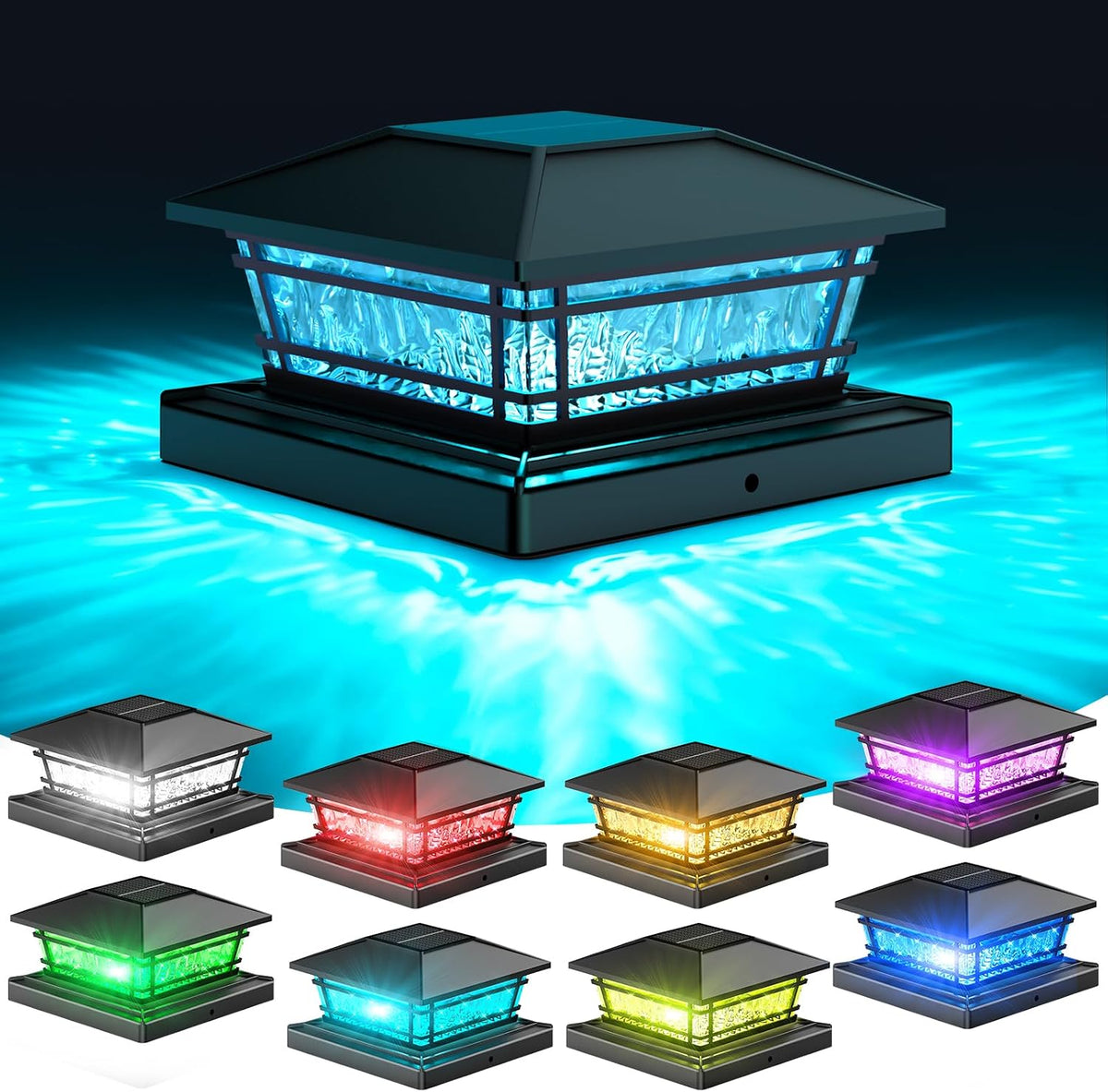 solar post cap lights outdoor 8 rgb solid, main product view