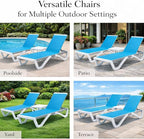 Kozyard Outdoor Chaise Lounge Chair, Full Flat Adjustable Patio Lounger with Aluminum Frame & Resin Legs, Textilene Fabric for Poolside, Backyard & Beach (Aqua/WhiteFrame, Chair + Table)