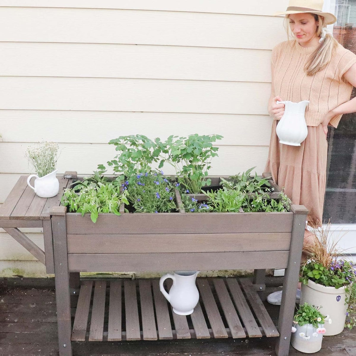 aivituvin 52.7x22x30in raised garden bed, elevated wood planter showing dimensions