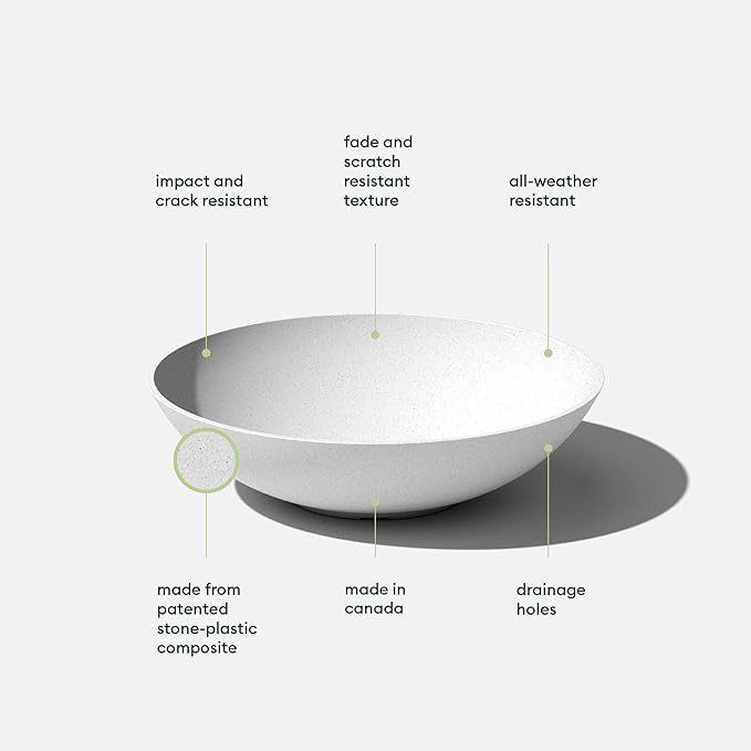Veradek Mason Series Lane Bowl Planter| for Indoor or Outdoor Tabletops/Gardens |Made from Plastic-Stone Composite with Drainage Holes|Modern Décor for Flowers, Succulents, Small Plants