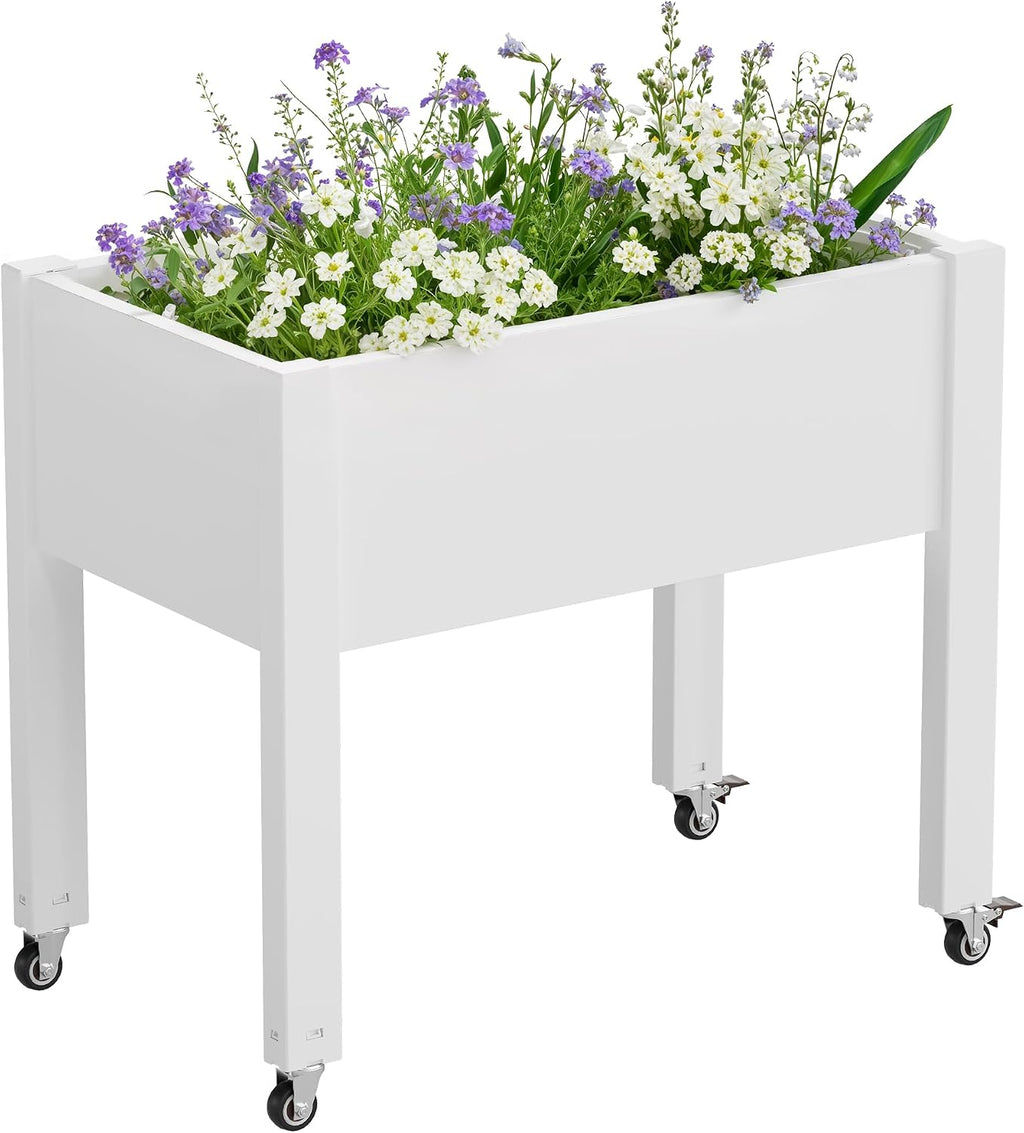 elevated raised garden bed with wheels,planter box,ashen-26.3" h, main product view