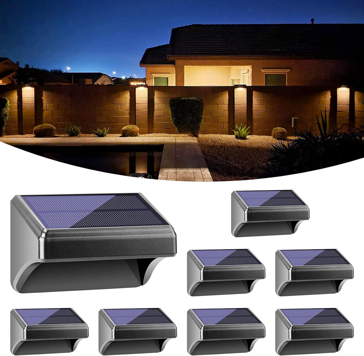 bridika solar fence lights warm white & white, main product view