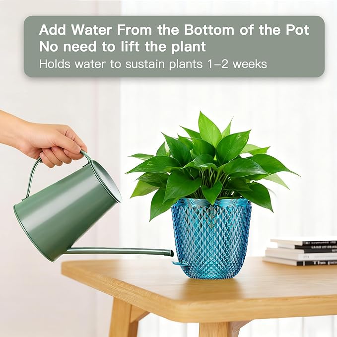 QCQHDU 2 Pack Self Watering Pots, 5.7 Inch Flower Pots with Drainage Holes and Water Filling Port, Garden Planter for Indoor Outdoor Plants (Klein Blue)