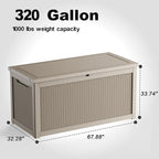 320 Gallon Outdoor Storage Box,Large Waterproof UV Resistant Deck Box,Lockable Storage Container for Patio Furniture Cushions Garden Tools and Pool Accessories(Gray)