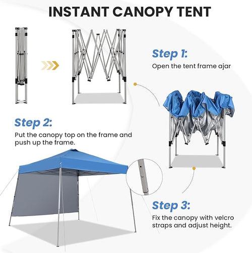 10X10 Pop Up Canopy, Slant Legs Instant Outdoor Canopy Tent with 1 Sidewall, Portable Patio Garden Deck Gazebo Shelter - 10x10 Base 8x8 Top