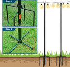 Walensee String Light Poles with Hook Outdoor Metal Pole for Hanging, Garden Party 9.4FT Lights Hanger with 5-Prong Fork Steel Stand Holder for Patio Christmas Wedding 2 Pack